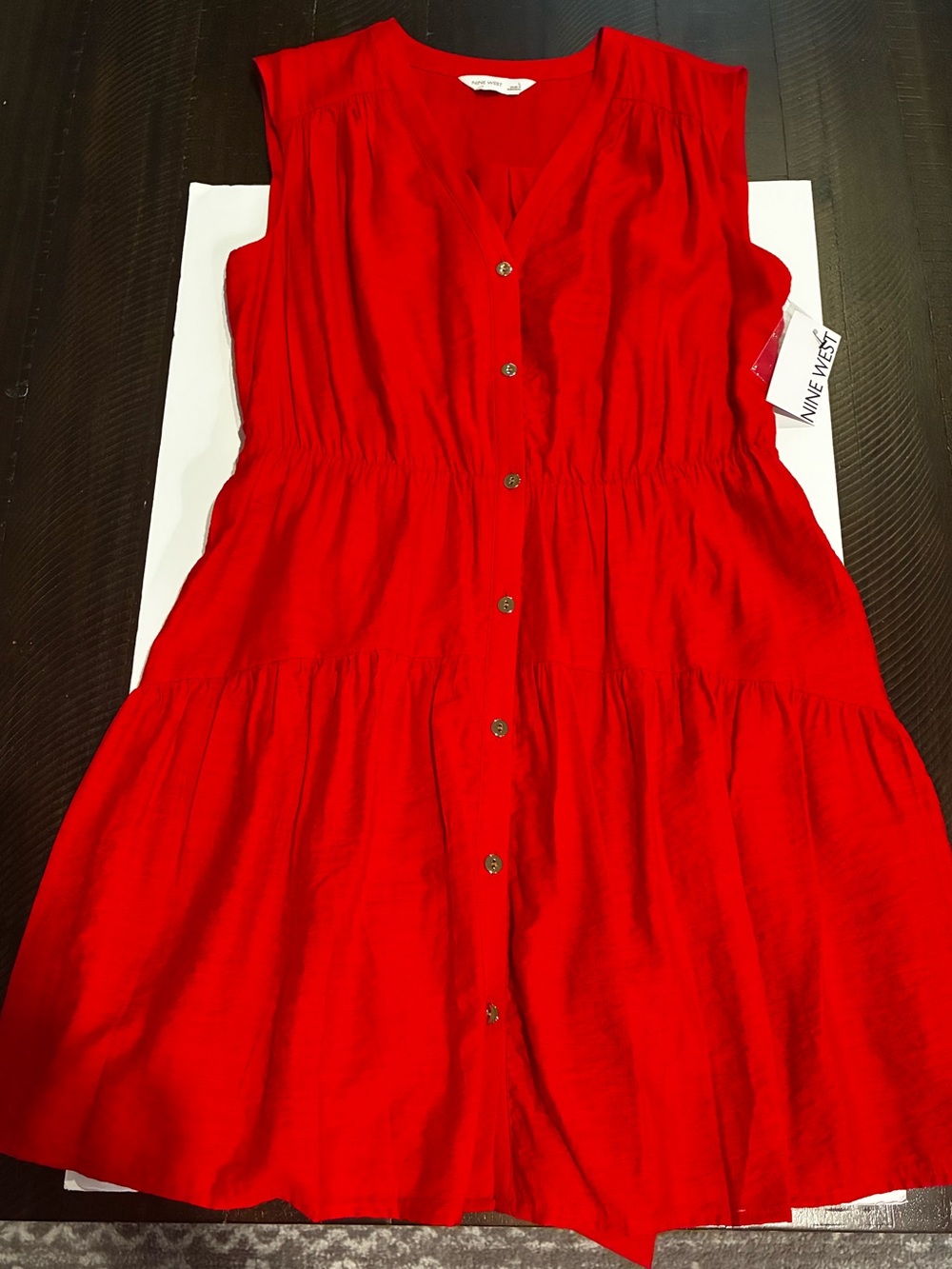Nine West Women’s'Red Button-Front Tiered Dress Size L